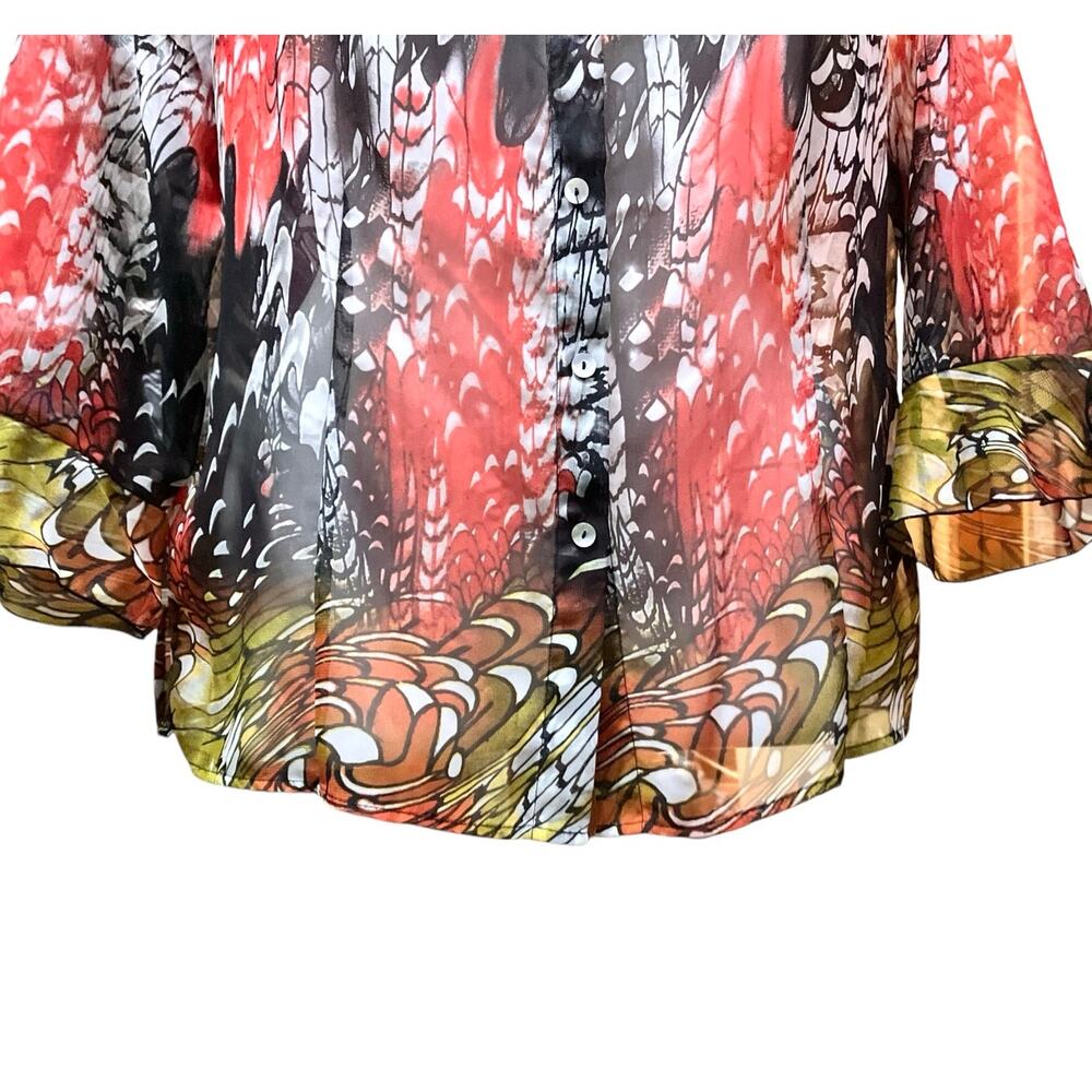 Nicola Women's Floral Multicolor Long Sleeve Button Front Sheer Blouse | Size L - Picture 3 of 10